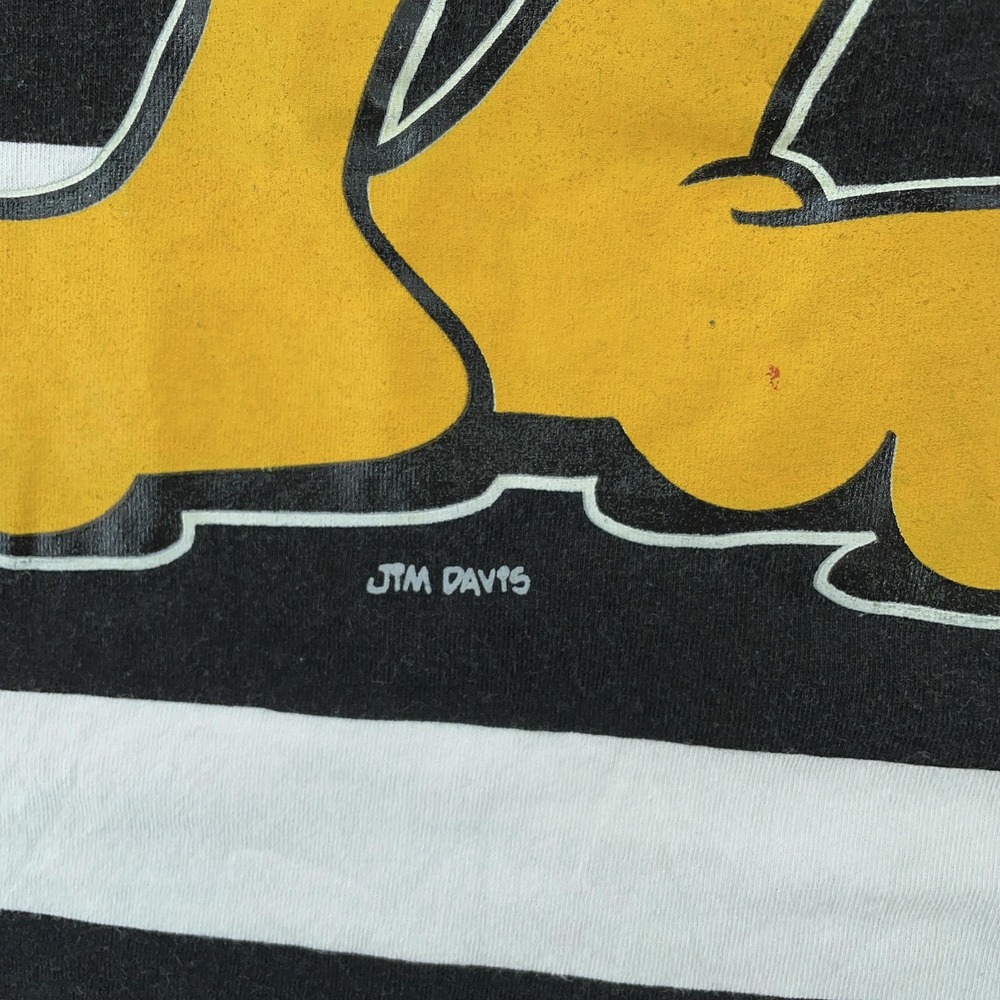 Vintage Garfield Striped Shirt XL Black White Cartoon Cat Jim Davis Tee USA 90s - Picture 3 of 9